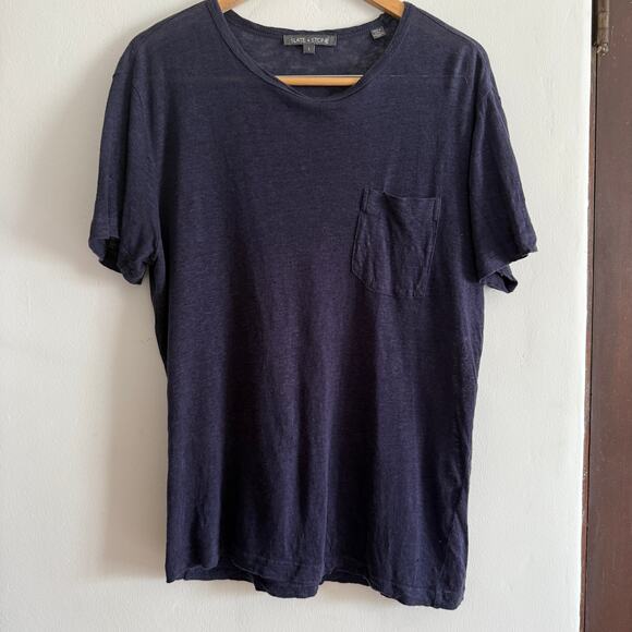 SLATE & STONE Men's navy Blue Linen Slub Chest Pocket Short Sleeve T Shirt Small - Picture 1 of 7